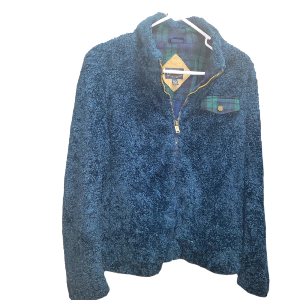 Pendleton Ladies' Sherpa Pile Zip Jacket Green and Blue Plaid LG